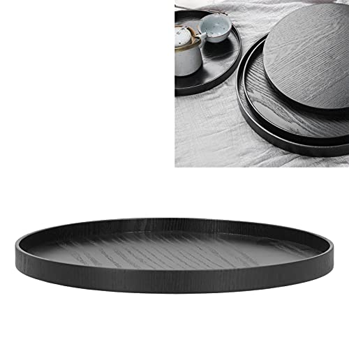 Milltrip Round Wooden Food Fruit Serving Tray Service Plate for Home Kitchen Hotel Use Black(24cm/9.4in)