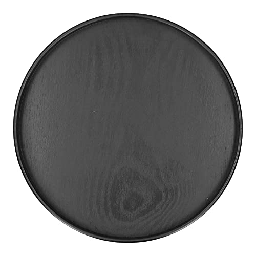 Milltrip Round Wooden Food Fruit Serving Tray Service Plate for Home Kitchen Hotel Use Black(24cm/9.4in)