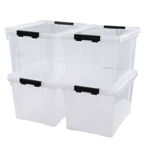 obstnny 34 qt clear lidded storage bins, 4 packs, plastic latching box with wheels