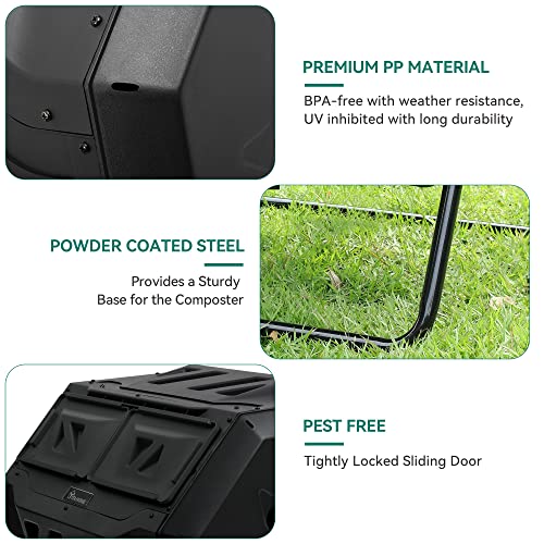 YITAHOME Large Outdoor Dual Bin Composter Tumbling, 43 Gallon Rotating Compost Bin with 2 Sliding Doors and Aeration System, Garden Compost Tumbler, BPA Free (2 x 21.5 Gallon,Black)