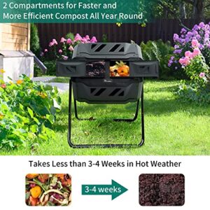 YITAHOME Large Outdoor Dual Bin Composter Tumbling, 43 Gallon Rotating Compost Bin with 2 Sliding Doors and Aeration System, Garden Compost Tumbler, BPA Free (2 x 21.5 Gallon,Black)