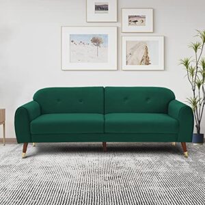 lch 75" w loveseat sofa, mid century modern decor furniture, lovetseat with wood legs, button tufted upholstered love seat couch for living room, green velvet