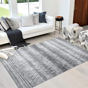 cozyloom large area rug 8x10 modern geometric rug chic distressed rug indoor floor cover washable carpet non-slip thin rug chenille mat living room bedroom dining room foldable lightweight rug, grey