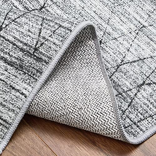 COZYLOOM Large Area Rug 8x10 Modern Geometric Rug Chic Distressed Rug Indoor Floor Cover Washable Carpet Non-Slip Thin Rug Chenille Mat Living Room Bedroom Dining Room Foldable Lightweight Rug, Grey