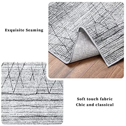COZYLOOM Large Area Rug 8x10 Modern Geometric Rug Chic Distressed Rug Indoor Floor Cover Washable Carpet Non-Slip Thin Rug Chenille Mat Living Room Bedroom Dining Room Foldable Lightweight Rug, Grey