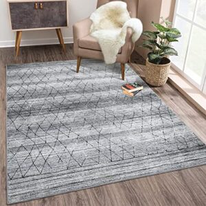 COZYLOOM Large Area Rug 8x10 Modern Geometric Rug Chic Distressed Rug Indoor Floor Cover Washable Carpet Non-Slip Thin Rug Chenille Mat Living Room Bedroom Dining Room Foldable Lightweight Rug, Grey