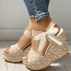 JMMSlmax Espadrille Wedge Sandals for Women Lace Up Wedge Sandals for Women Dressy Casual Shoes for Women Flats Comfortable