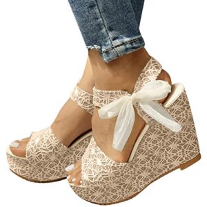 JMMSlmax Espadrille Wedge Sandals for Women Lace Up Wedge Sandals for Women Dressy Casual Shoes for Women Flats Comfortable