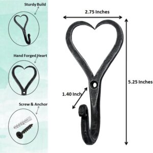 Hand Forged Heart Shape Metal Wall Hooks Wrought Iron Hook Blacksmith Vintage Wall Hook Handmade Wall Mounted Rustic Hooks for Office and Home Black Antique Finish Wall Hooks by Living Ideas