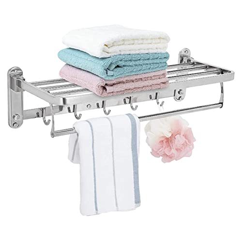 Metal Storage Shelves Wall Mounted with Hooks Durable Stable Towel Bar Organizer Stand Holder for Dormitory Household Bathroom Hotel Kitchen, S