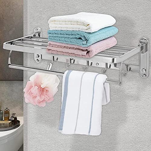 Metal Storage Shelves Wall Mounted with Hooks Durable Stable Towel Bar Organizer Stand Holder for Dormitory Household Bathroom Hotel Kitchen, S