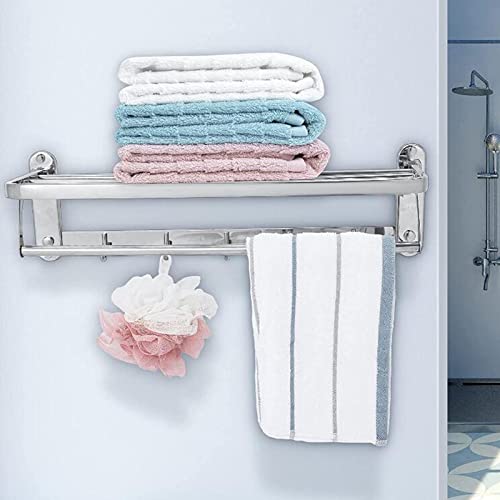 Metal Storage Shelves Wall Mounted with Hooks Durable Stable Towel Bar Organizer Stand Holder for Dormitory Household Bathroom Hotel Kitchen, S