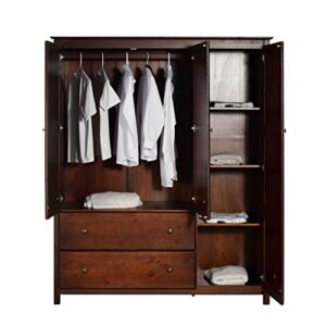 Grain Wood Furniture Shaker 3-Door Wardrobe, Cherry