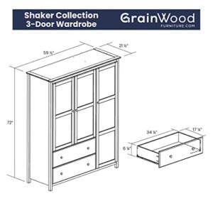 Grain Wood Furniture Shaker 3-Door Wardrobe, Cherry