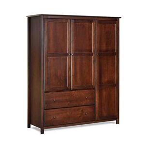 Grain Wood Furniture Shaker 3-Door Wardrobe, Cherry