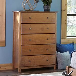 grain wood furniture shaker 5-drawer chest, walnut