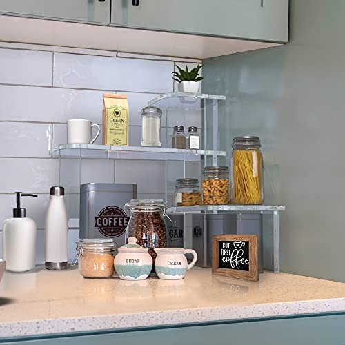 STAUBER Best Acrylic Countertop Corner Shelf Organizer (Clear) - 3 Tier Shelves for Kitchen or Bathroom - Storage Display Counter Shelves