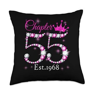 55 years old birthday queen gifts womens est.1968 womens chapter 55 made in 1968 gifts 55th birthday queen throw pillow, 18x18, multicolor