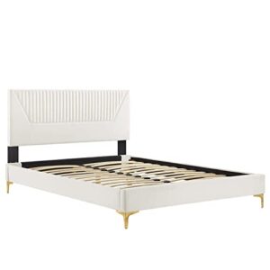 modway yasmine channel tufted performance velvet full platform bed in white