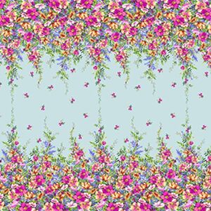 texco inc floral pattern poly spandex double border bubble crepe chiffon minimal stretch/prints woven apparel diy fabric, mint pink 1 yard