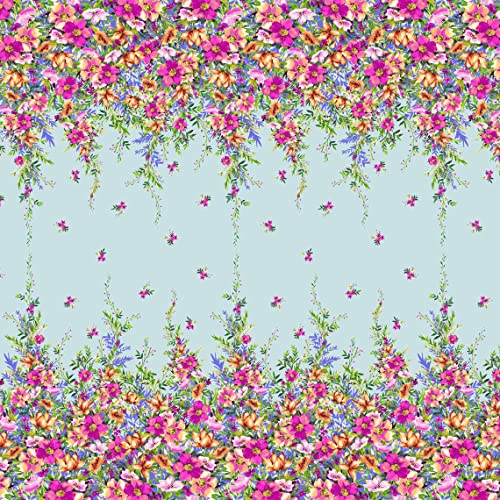 Texco Inc Floral Pattern Poly Spandex Double Border Bubble Crepe Chiffon Minimal Stretch/Prints Woven Apparel DIY Fabric, Mint Pink 1 Yard