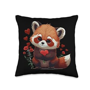 cute red panda valentines day roses designs cute red panda valentines day roses animal lovers throw pillow, 16x16, multicolor