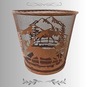 AMAJY Rustic Moose Forest Metal Waste Basket in Rustic Style Brown Metal Mesh Trash Can