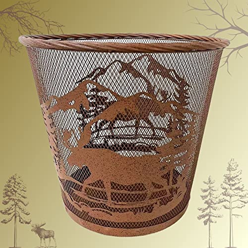 AMAJY Rustic Moose Forest Metal Waste Basket in Rustic Style Brown Metal Mesh Trash Can