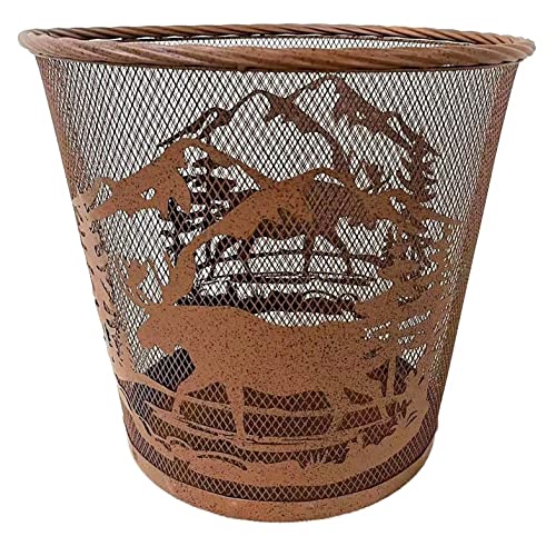 AMAJY Rustic Moose Forest Metal Waste Basket in Rustic Style Brown Metal Mesh Trash Can