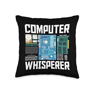 Funny Saying Technical Support Apparel Whisperer | Computer Programmer Software Developer Throw Pillow, 16x16, Multicolor