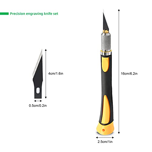 FOSHIO 2 Pack Precision Craft Knife Set with 20 Pieces Replacement Blades, Ergonomic Non-Slip Handle Hobby Knife with Protective Cover for Art, Craft Scrapbooking, Stencil (Yellow)