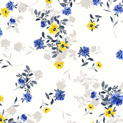 Texco Inc Medium Flowers Hi Multi Chiffon Washed Fabric/100% Polyester No Stretch Print, Maternity, Decoration, Woven, Apparel, DIY Fabric, Off White Yellow 2 Yards