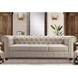 rosevera genevieve upholstered fine polyester collection tufted loveseat couch, contemporary chesterfield armrest,sectional sofa for living room apartment, 3seat, beige 3seat