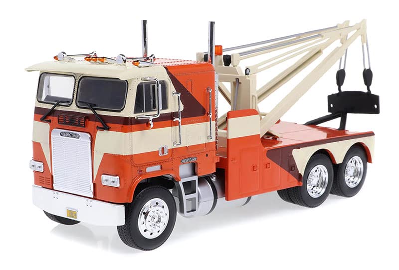 Greenlight 86631 1984 Freightliner FLA 9664 Tow Truck - Orange, White and Brown 1/43 Scale