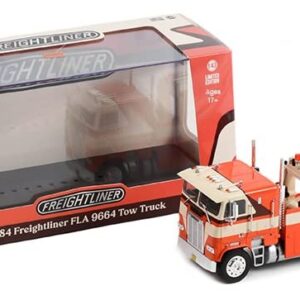 Greenlight 86631 1984 Freightliner FLA 9664 Tow Truck - Orange, White and Brown 1/43 Scale