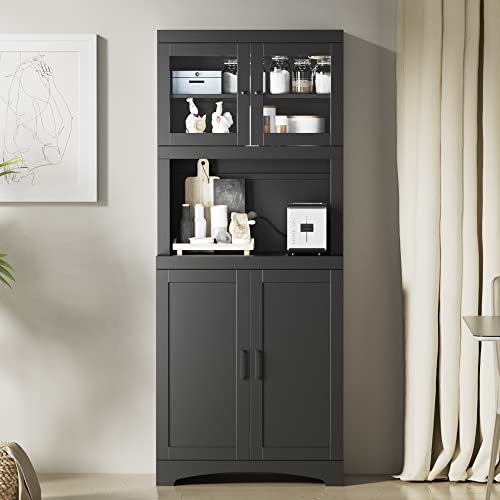 Cozy Castle 70" Tall Kitchen Pantry, Microwave Storage Cabinet with Doors and Adjustable Shelves for Dining Room, Black