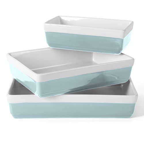 MARTHA STEWART 3 Piece Oven to Table Stoneware Bakeware, Baking Dish & Casserole Set - Dusty Blue