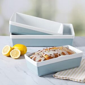 MARTHA STEWART 3 Piece Oven to Table Stoneware Bakeware, Baking Dish & Casserole Set - Dusty Blue