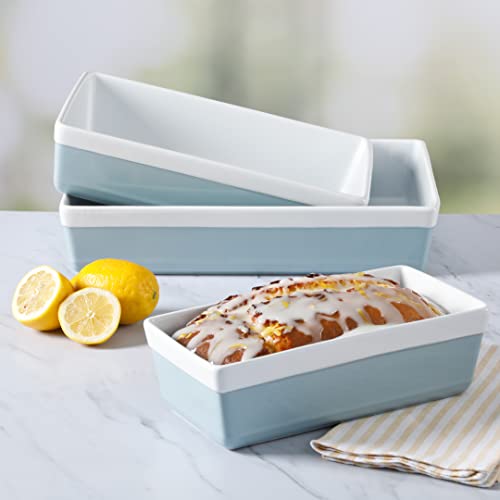 MARTHA STEWART 3 Piece Oven to Table Stoneware Bakeware, Baking Dish & Casserole Set - Dusty Blue