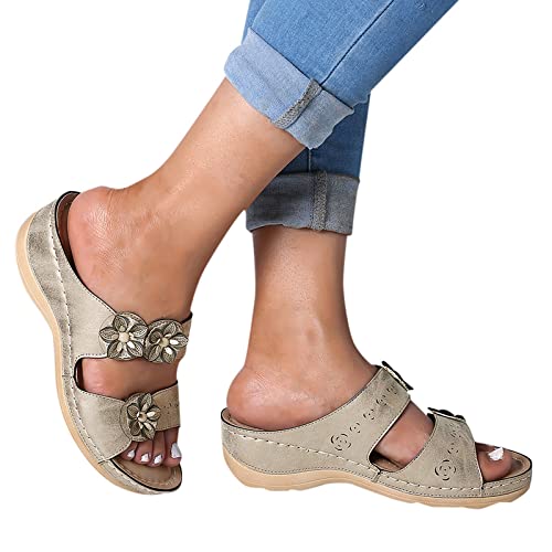 JMMSlmax Womens Walking Arch Support Shoes Slip On Walking Beach Sandals Summer Casual Beach Open Toe Platform Wedge Shoes