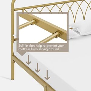 Topeakmart Metal Full Bed Frame Platform Bed with Petal Accented Headboard and Footboard, Ample Under-Bed Storage, Heavy Duty Steel Slat Support, No Box Spring Needed, Antique Gold