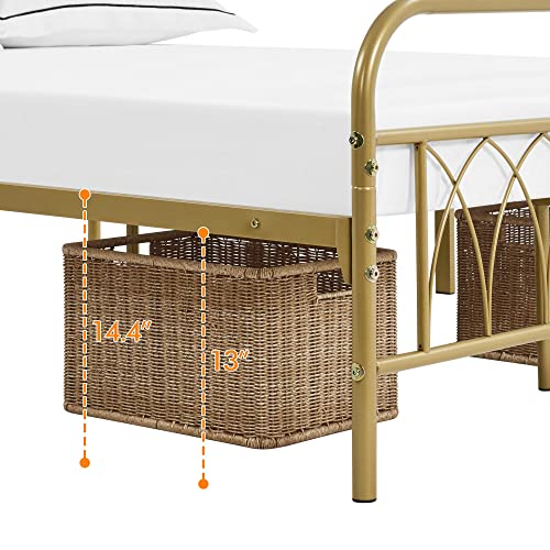 Topeakmart Metal Full Bed Frame Platform Bed with Petal Accented Headboard and Footboard, Ample Under-Bed Storage, Heavy Duty Steel Slat Support, No Box Spring Needed, Antique Gold