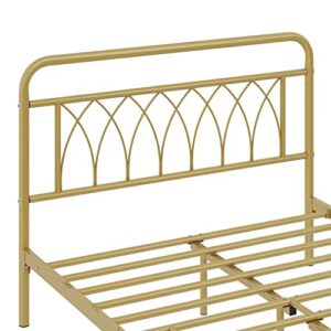 Topeakmart Metal Full Bed Frame Platform Bed with Petal Accented Headboard and Footboard, Ample Under-Bed Storage, Heavy Duty Steel Slat Support, No Box Spring Needed, Antique Gold