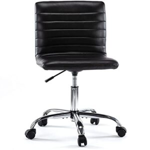 armless office chair vanity chair, armless desk chair leather home office desk chairs with wheels mid back computer task chair adjustable rolling chair