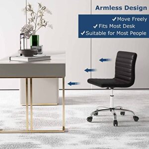 Armless Office Chair Vanity Chair, Armless Desk Chair Leather Home Office Desk Chairs with Wheels Mid Back Computer Task Chair Adjustable Rolling Chair