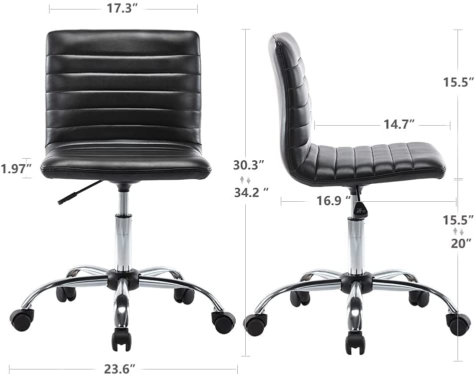 Armless Office Chair Vanity Chair, Armless Desk Chair Leather Home Office Desk Chairs with Wheels Mid Back Computer Task Chair Adjustable Rolling Chair