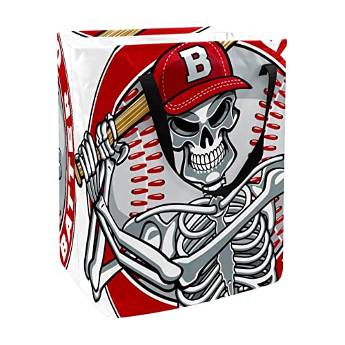 Human Skeleton Playing Baseball Print Collapsible Laundry Hamper, 60L Waterproof Laundry Baskets Washing Bin Clothes Toys Storage for Dorm Bathroom Bedroom