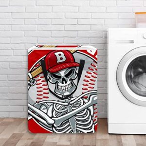 Human Skeleton Playing Baseball Print Collapsible Laundry Hamper, 60L Waterproof Laundry Baskets Washing Bin Clothes Toys Storage for Dorm Bathroom Bedroom