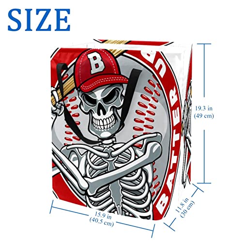 Human Skeleton Playing Baseball Print Collapsible Laundry Hamper, 60L Waterproof Laundry Baskets Washing Bin Clothes Toys Storage for Dorm Bathroom Bedroom