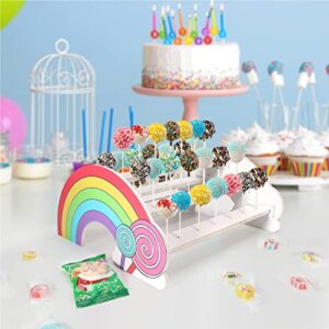 Sntieecr 35 Holes Rainbow Wooden Cake Pop Stand Lollipop Holder for Dessert Table, Cake Pop Display Stand Fit 0.16''/4mm Lollipop Sticks for Birthday Parties Weddings Baby Showers Anniversaries